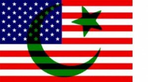 U.S. flag with superimposed star and crescent