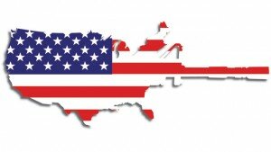 U.S. flag in a shape that combines the U.S. map with the silhouette of a gun