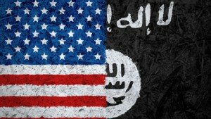Collage of U.S. and ISIS flags