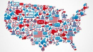 Map of the U.S.A. made out of election icons