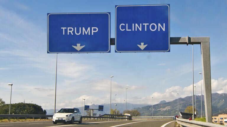 Highway signs read 