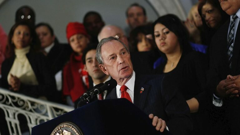 New York City Mayor Michael Bloomberg speaks on gun laws January 24, 2011 at City Hall in New York City. Bloomberg, speaking along with Martin Luther King III, called for existing gun laws on the books to be enforced more rigorously and said that 34 American a day are killed in gun-related incidents.
