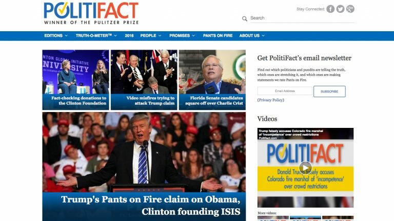 The home page of politifact.com